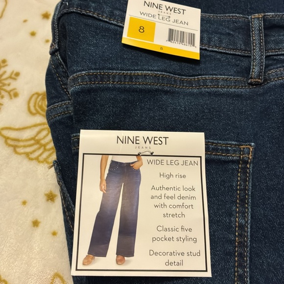 NWT Nine West Ladies Wide Leg Silver Detail Jeans ( Dark Wash) 8 - Picture 15 of 15